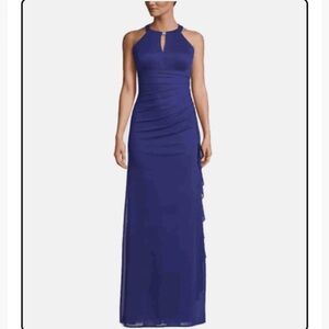 Betsy & Adam Royal Blue Halter Neck Formal Long Maxi Dress Sz 14